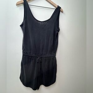 Athleta Romper Women’s Small Black Grey Sleeveless So Soft Drawstring Waist